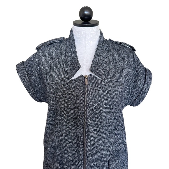 Karl Lagerfeld for Macy's Metallic Tweed Dress Zip Front Gray w/ Epaulets Size M - Picture 3 of 16